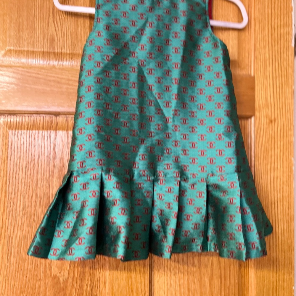 Kids Chanel Green Dress with Red Pattern